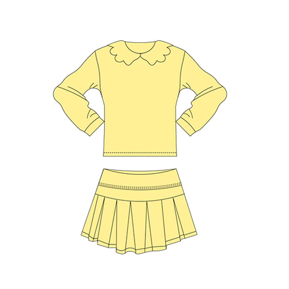 Baby Girls Yellow Collar Shirts Top Skirt Shorts Yoga Clothes Sets Preorder
