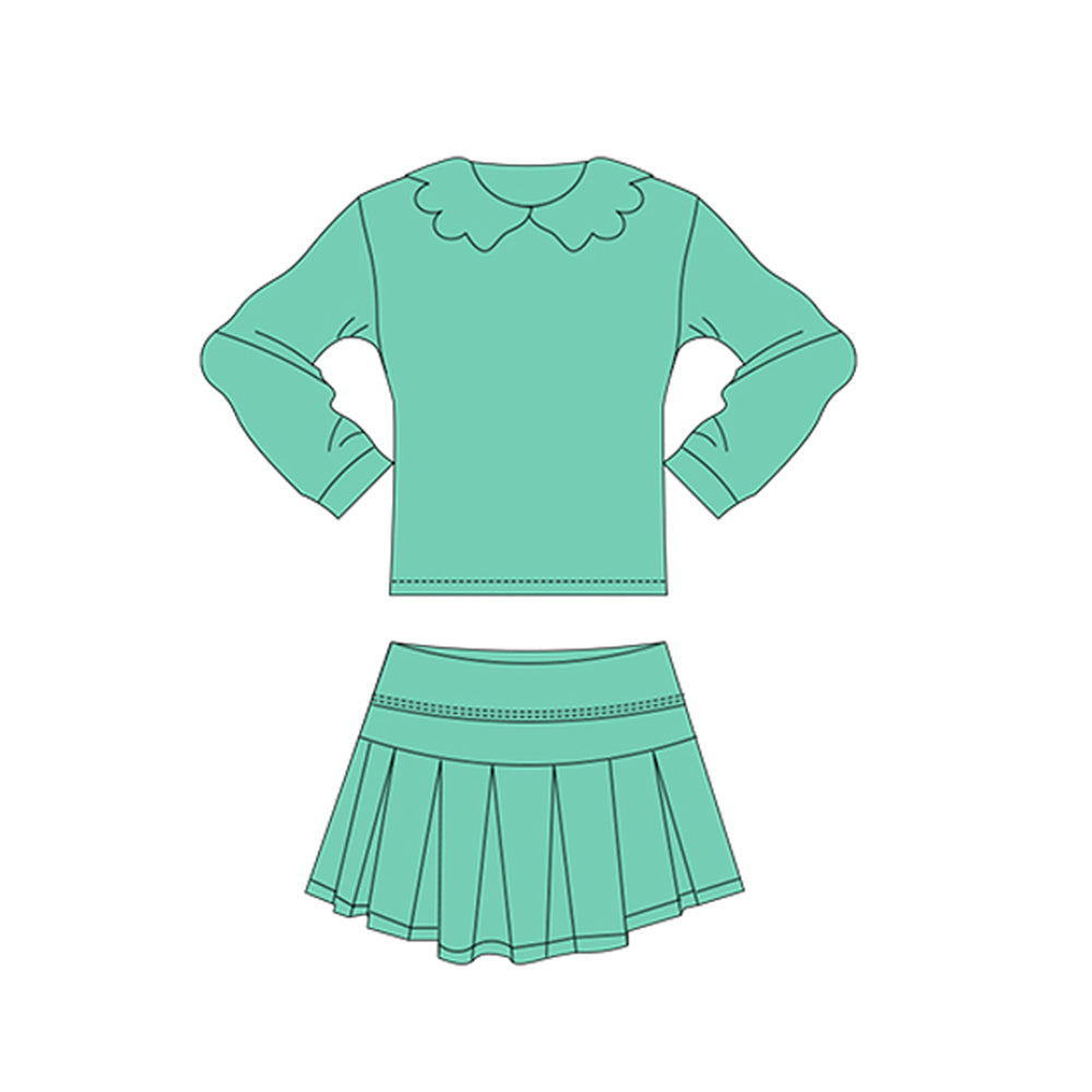 Baby Girls Green Collar Shirts Top Skirt Shorts Yoga Clothes Sets Preorder