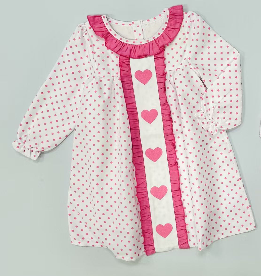 Baby Girls Pink Polka Dots Hearts Valentines Collar Knee Length Dresses Preorder