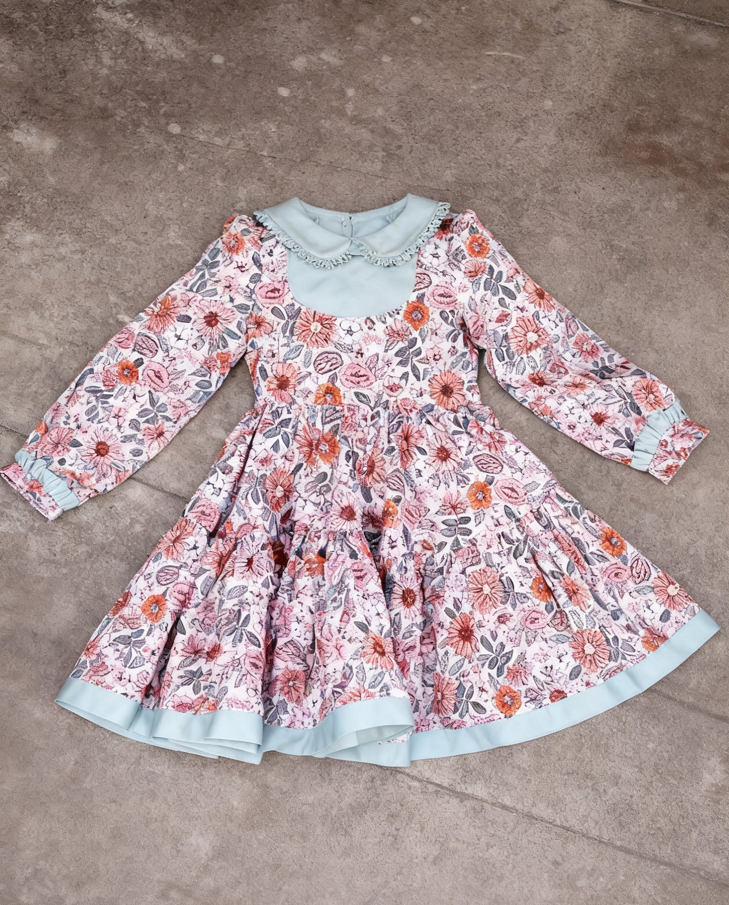 Baby Girls Long Sleeve Floral Collar Ruffle Knee Length Dresses Preorder