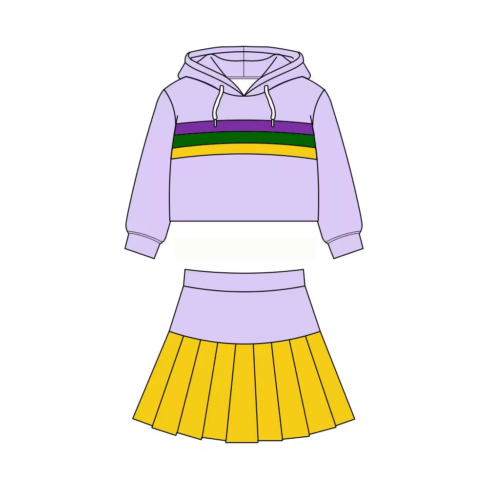 Baby Girls Mardigras Stripe Hoodies Pleated Skirt Shorts Yoga Clothes Sets Preorder