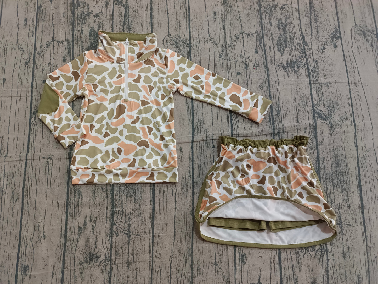 Baby Girls Southern Orange Camo Zip Pullover Skirt Shorts Clothes Sets