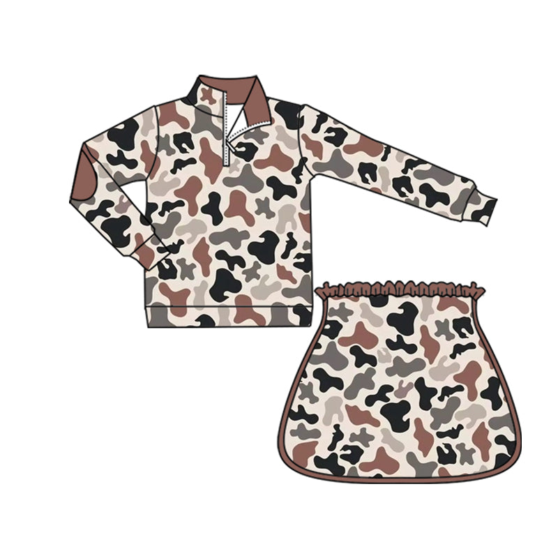 Baby Girls Southern Brown Black Camo Zipper Pullover Skirt Shorts Clothes Sets Preorder