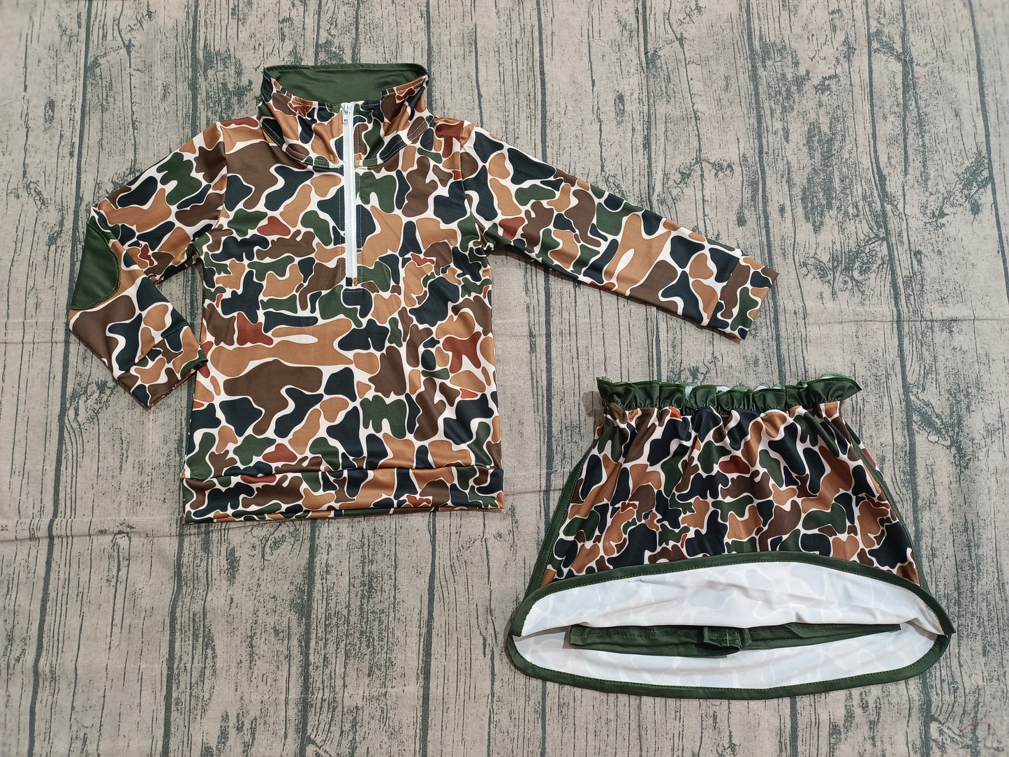 Baby Girls Southern Dark Brown Camo Zip Pullover Skirt Shorts Clothes Sets