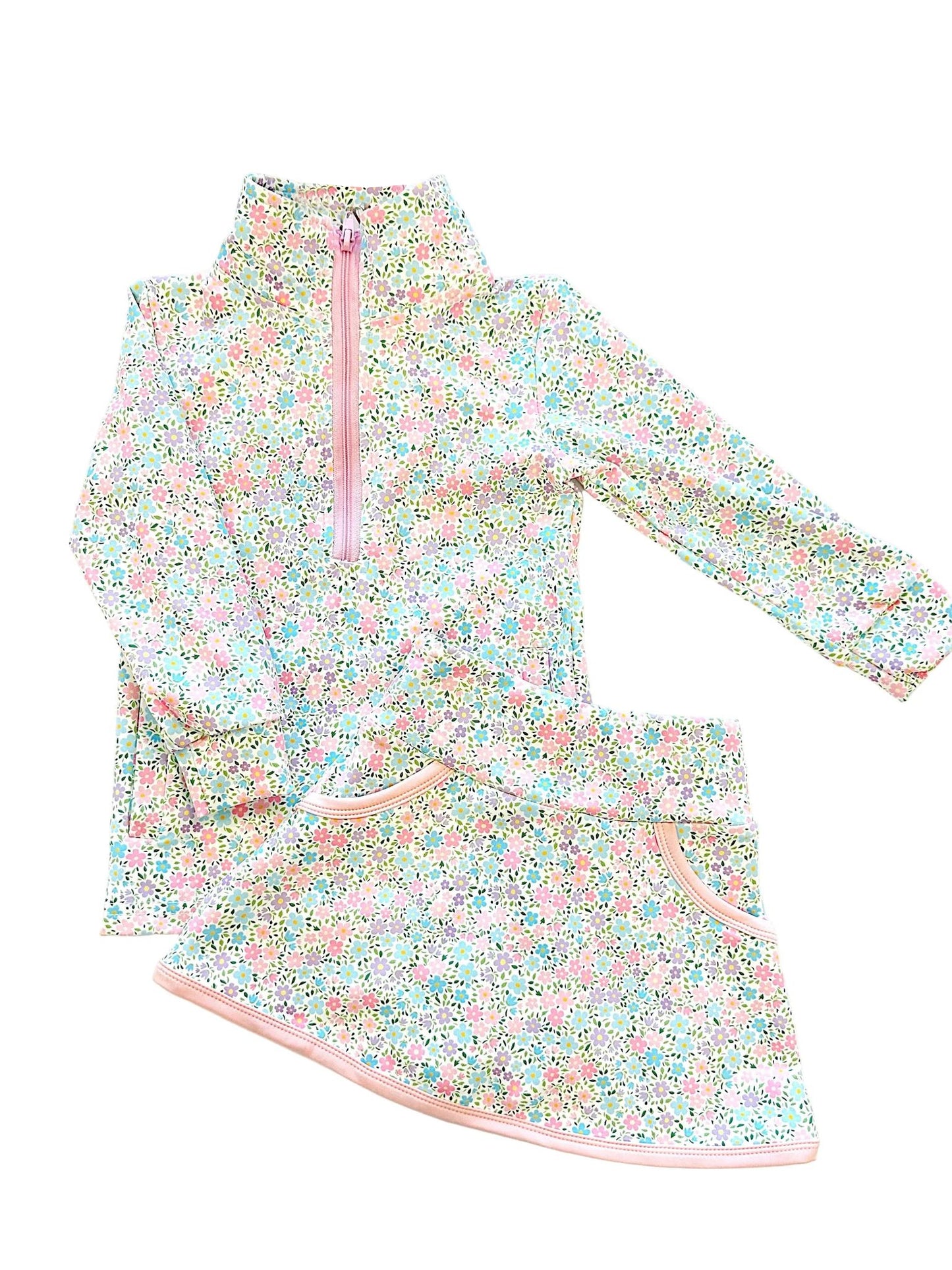 Baby Girls Colorful Floral Pockets Zipper Pullovers Skirt Shorts Clothes Sets Preorder