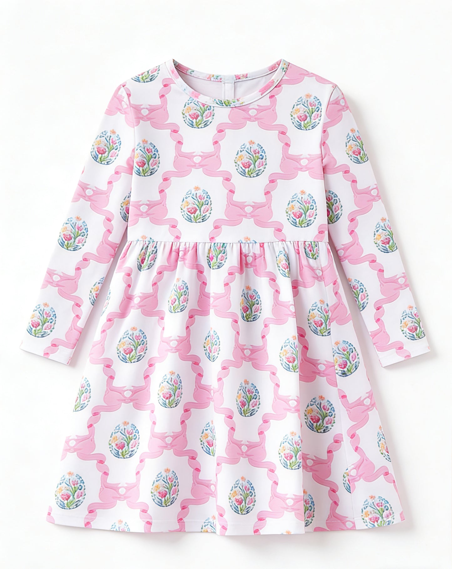 Baby Girls Pink Flowers Bows Checked Knee Length Dresses Preorder