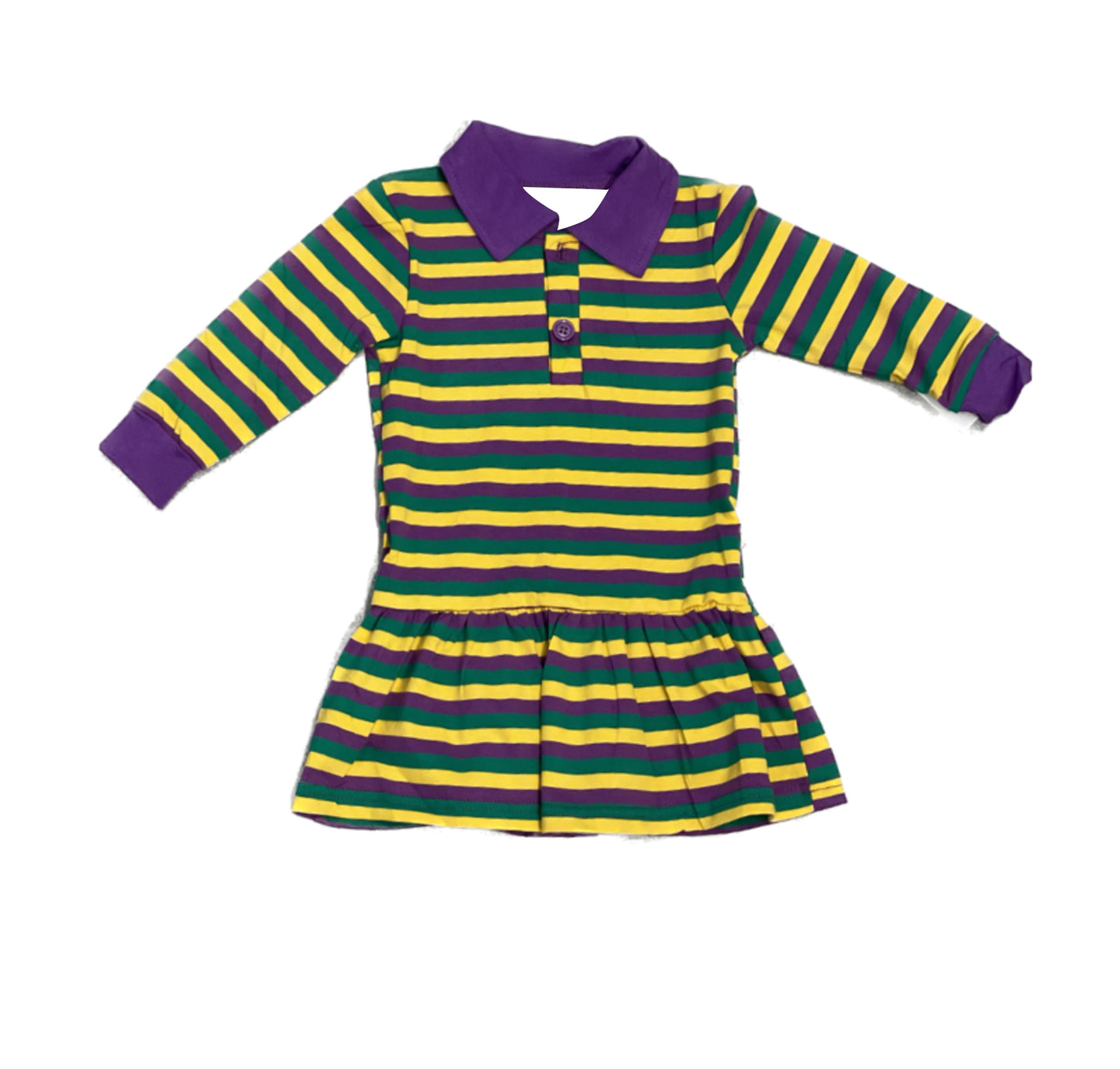 Baby Girls Mardigras Stripe Button Ruffle Knee Length Dresses Preorder