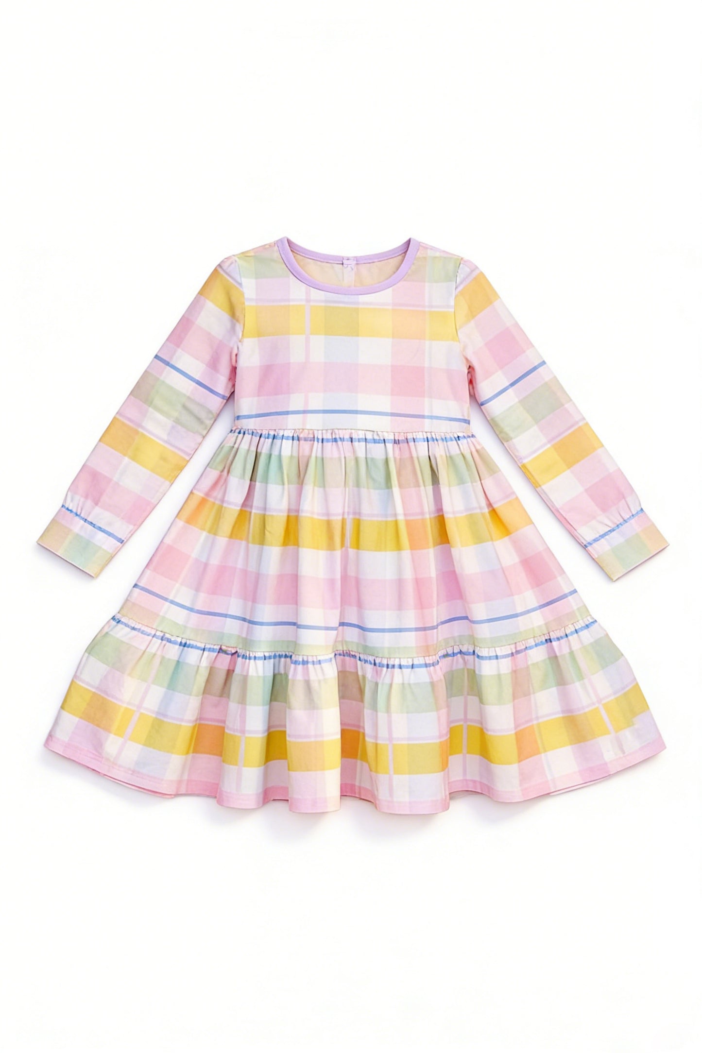 Baby Girls Colorful Checked Patchwork Knee Length Dresses Preorder