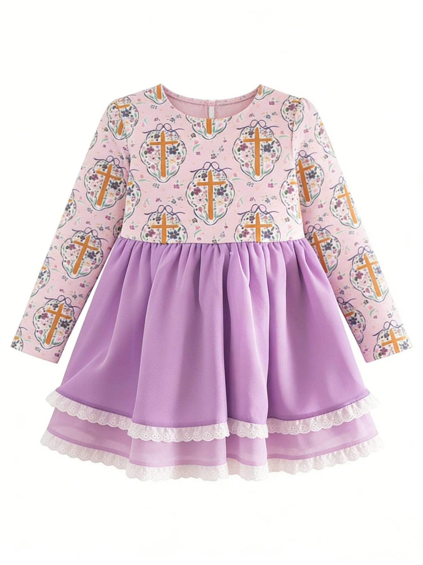 Baby Girls Flowers Crosses Easter Ruffle Knee Length Dresses Preorder