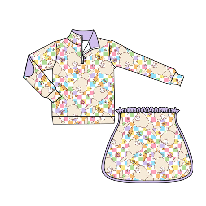 Baby Girls Rabbits Carrots Checked Zip Pullover Skirt Short Easter Yoga Active Clothes Sets Preorder
