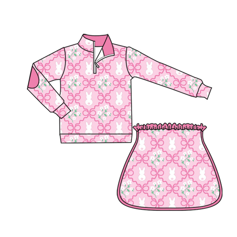 Baby Girls Rabbits Flowers Checked Zip Pullover Skirt Short Easter Yoga Active Clothes Sets Preorder