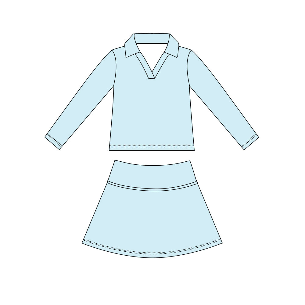 Baby Girls Light Blue Long Sleeve Top Skirt Short Yoga Active Clothes Set Preorder