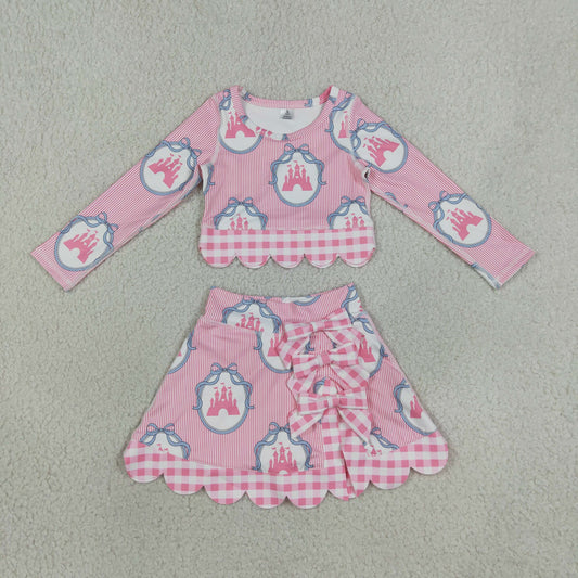 Baby Girls Pink Bows Castles Top Bows Short Skirt Yoga Active Scallop Clothes Sets