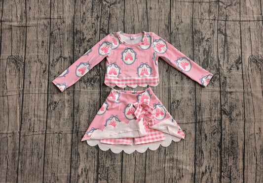 Baby Girls Pink Stripe Castles Top Short Skirt Yoga Active Scallop Clothes Sets Preorder
