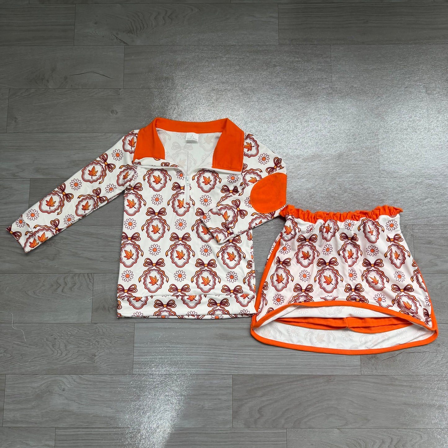 Baby Girls Long Sleeve Bows Leaves Zip Pullovers Skirt Short Fall Clothes Sets
