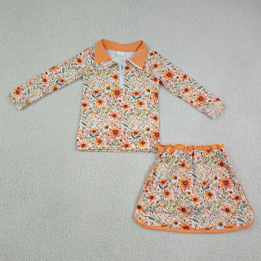 Baby Girls Long Sleeve Flowers Zip Pullovers Skirt Short Fall Clothes Sets