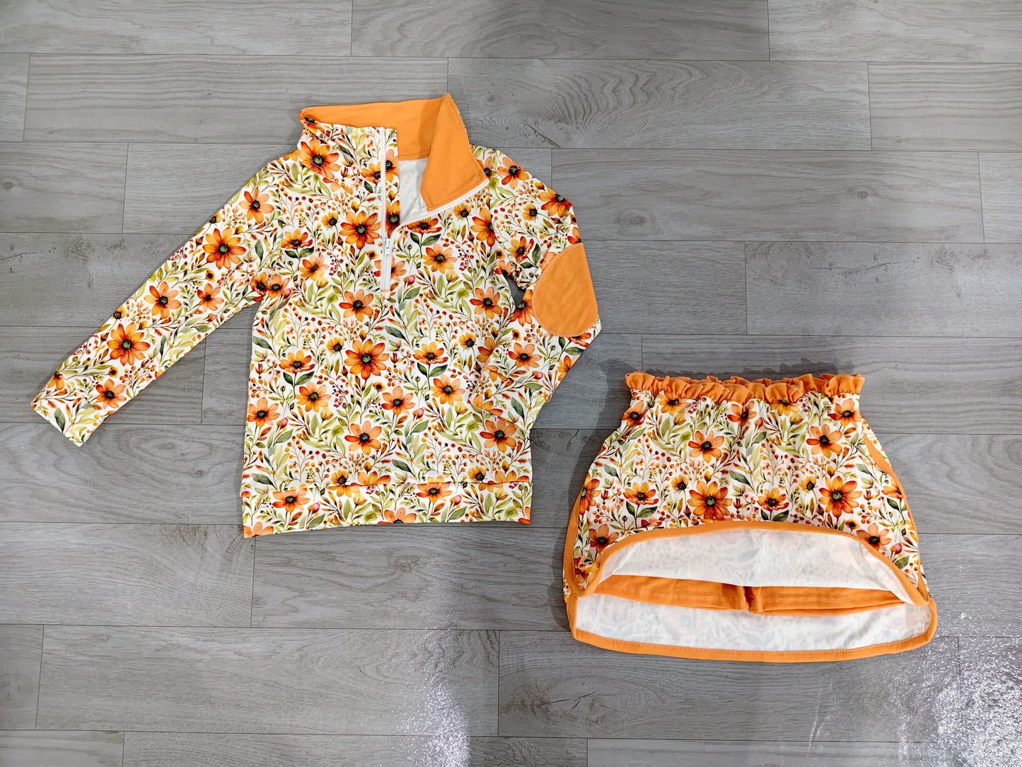 Baby Girls Long Sleeve Flowers Zip Pullovers Skirt Short Fall Clothes Sets