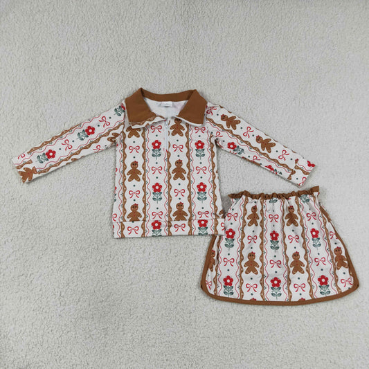 Baby Girls Flowers Gingerbread Bows Zip Top Skirt Short Christmas Sets
