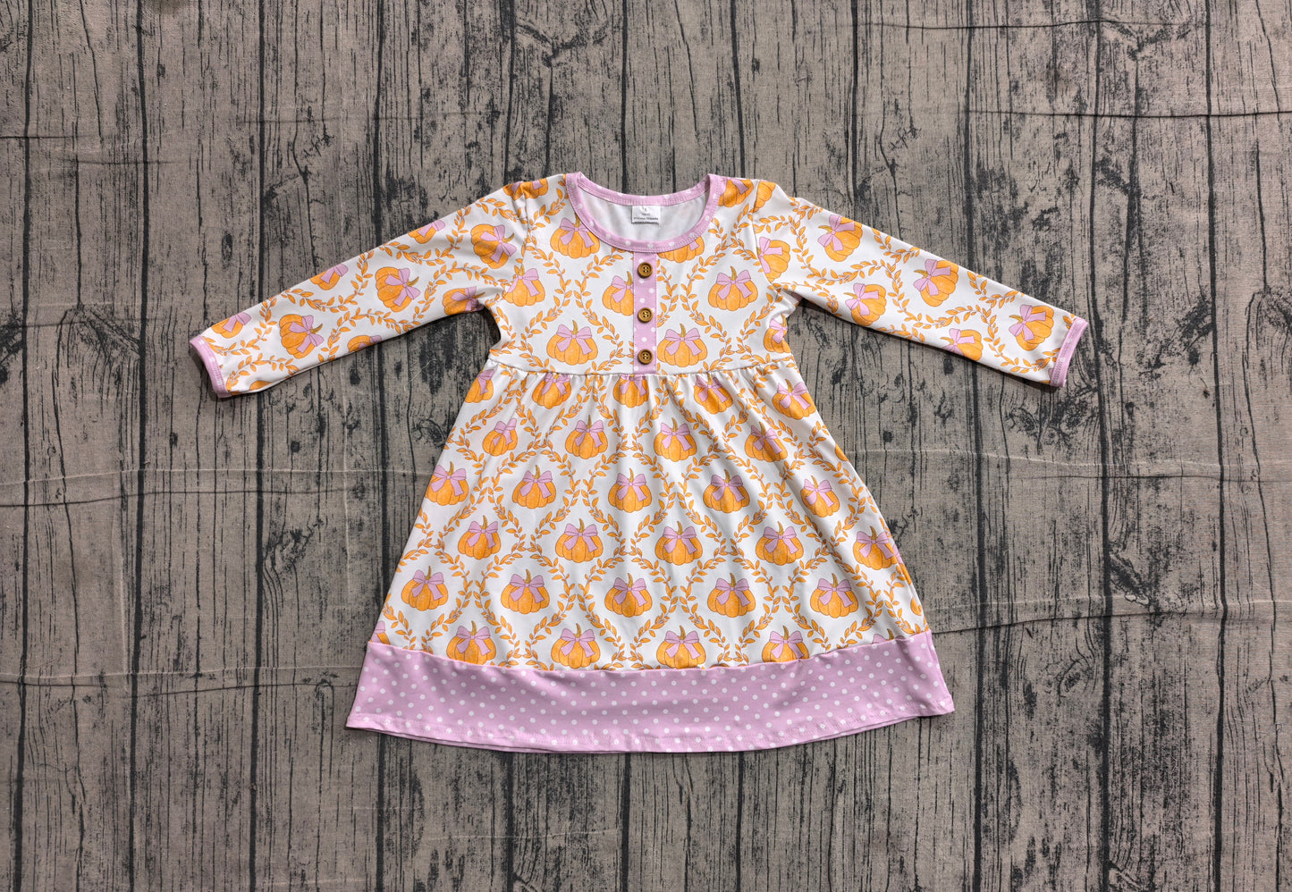 Baby Girls Flowers Pumpkins Checked Button Fall Knee Length Dresses