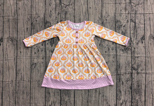 Baby Girls Flowers Pumpkins Checked Button Fall Knee Length Dresses