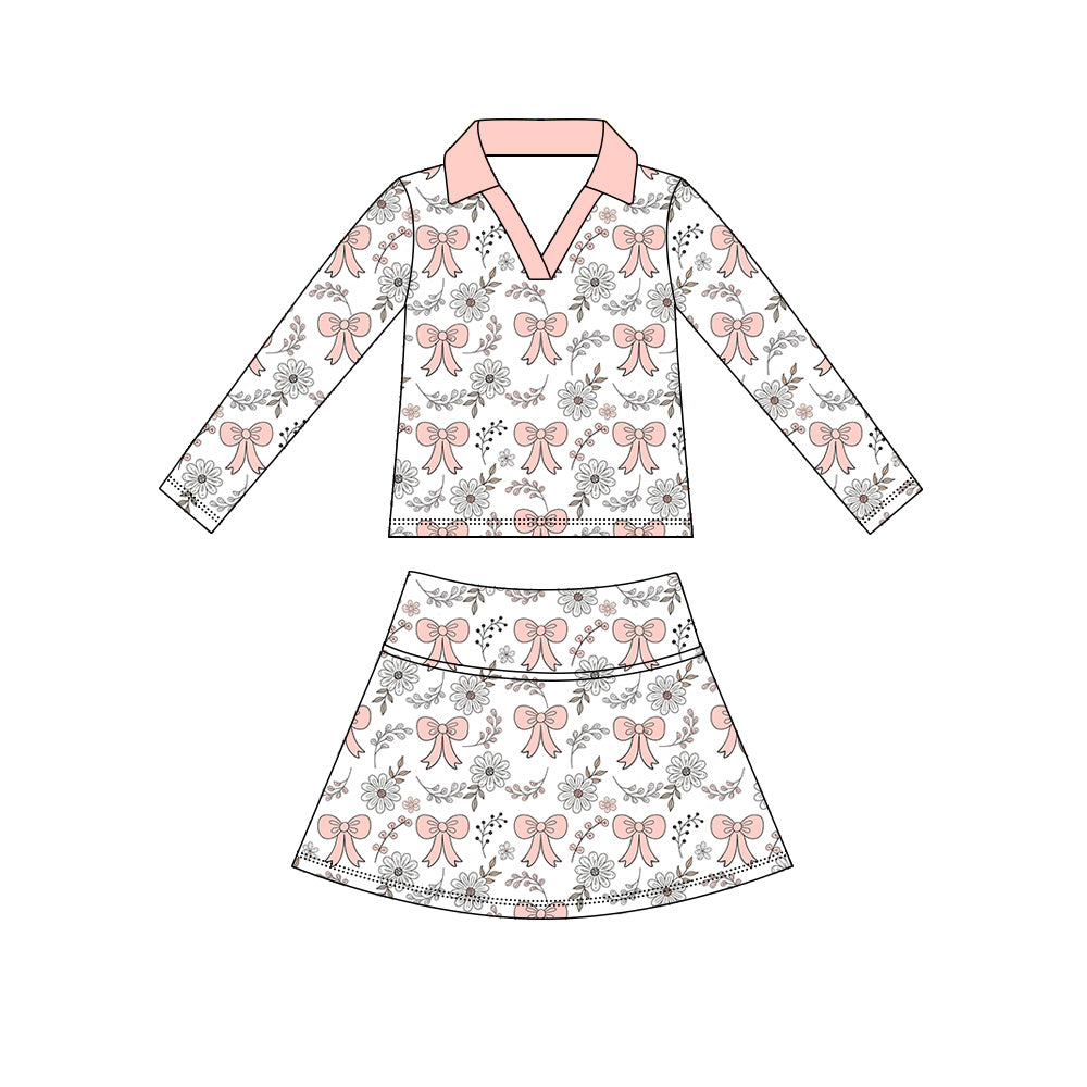 Baby Girls Pink Bows Flowers Long Sleeve Top Skirt Short Yoga Active Clothes Set Preorder