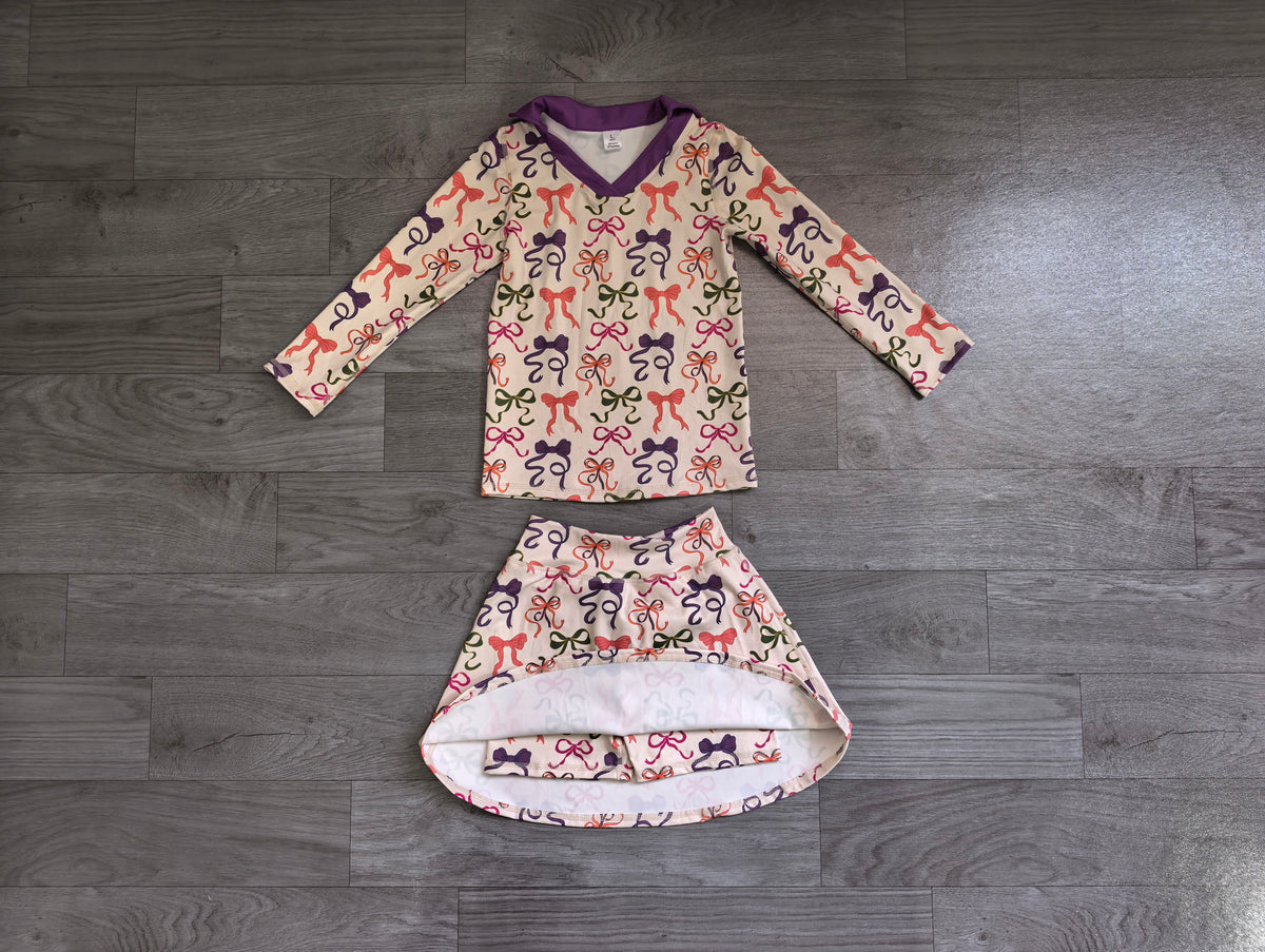 Baby Girls Colorful Bows Long Sleeve Top Skirt Short Yoga Active Clothes Set