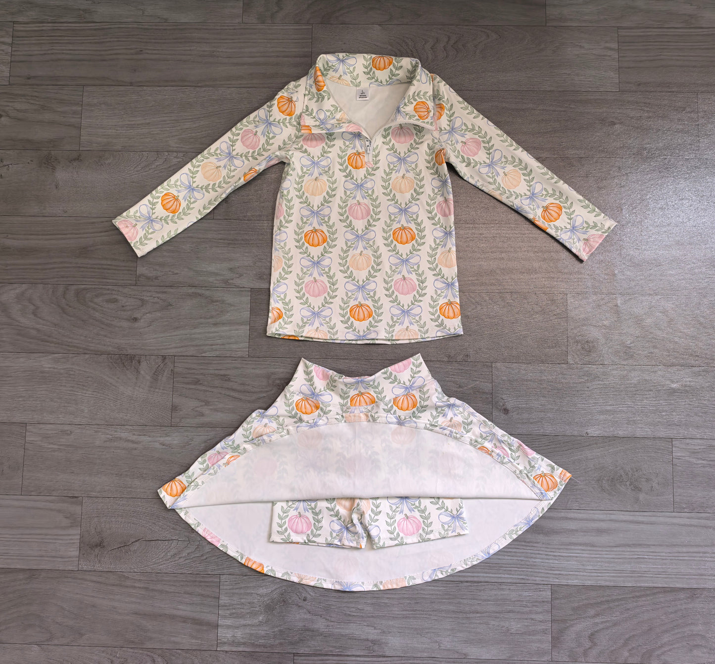 Baby Girls Pumpkins Bows Zip Pullover Skirt Short Fall Yoga Active Clothes Sets