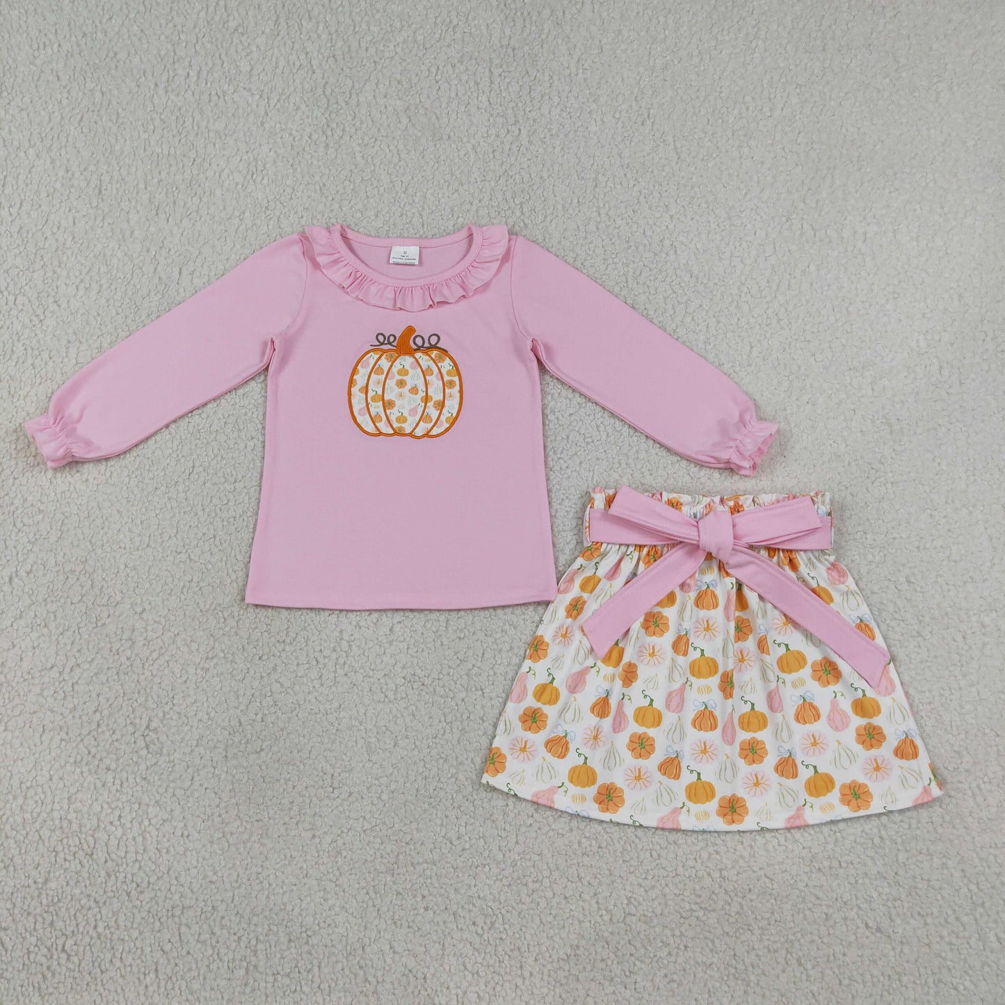 Embroidery Pumpkins Baby Girls Collar Tunic Bows Skirt Fall Clothes Sets