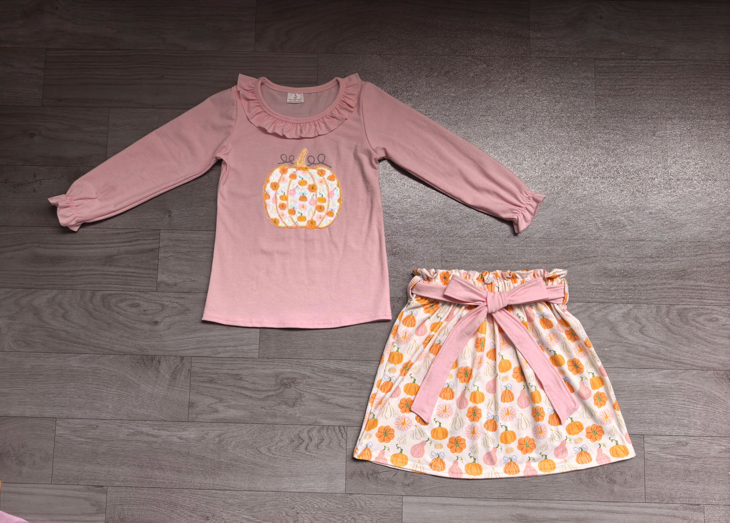 Embroidery Pumpkins Baby Girls Tunic Bows Skirt Short Fall Clothes Sets