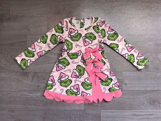 Baby Girls Green Frogs Candy Cane Christmas Yoga Active Short Bows Scallop Dress Preorder