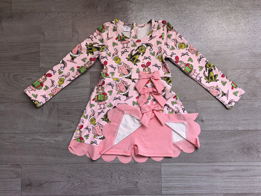 Baby Girls Frogs Gifts Christmas Yoga Active Short Bows Scallop Knee Length Dress Preorder