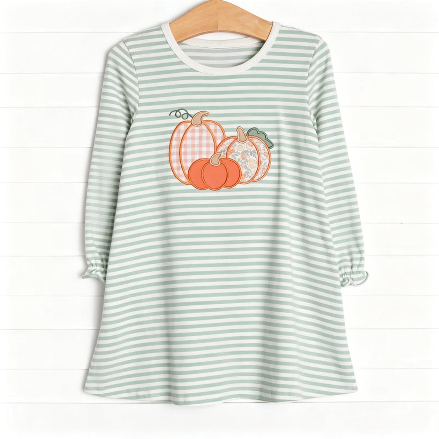 Preorder moq 5 Baby Girls Flowers Pumpkins Stripe Fall Pockets Knee Length Dress