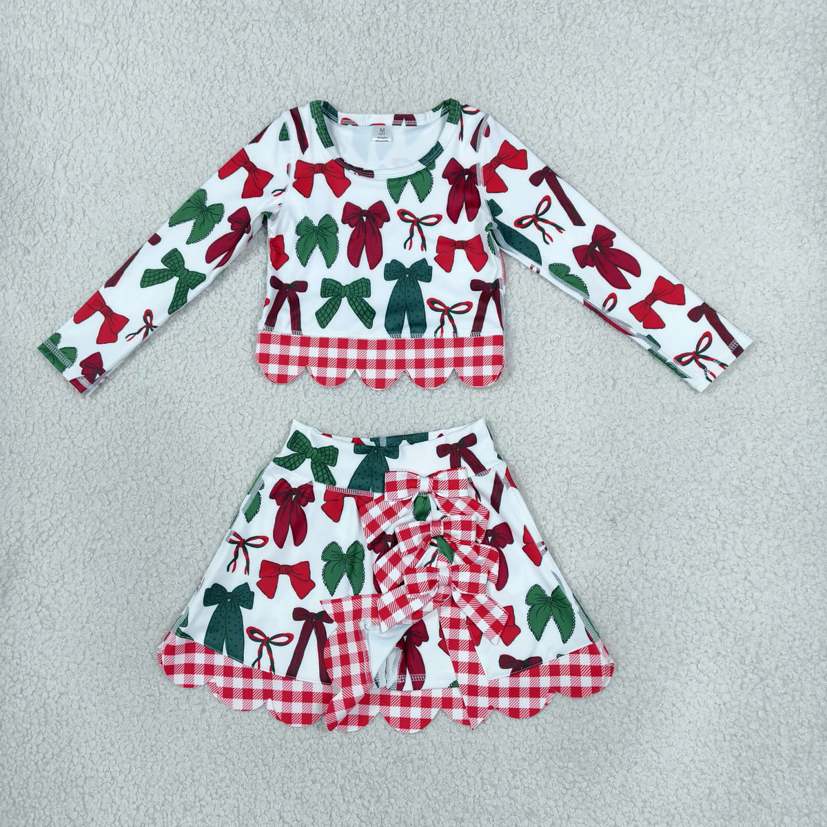 Sibling Baby Girls Long Sleeve Santa Bows Castles Top Skirt Short Scallop Clothes Sets