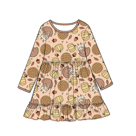 Baby Girls Pumpkins Turkey Thanksgivings Ruffle Knee Length Dress Preorder