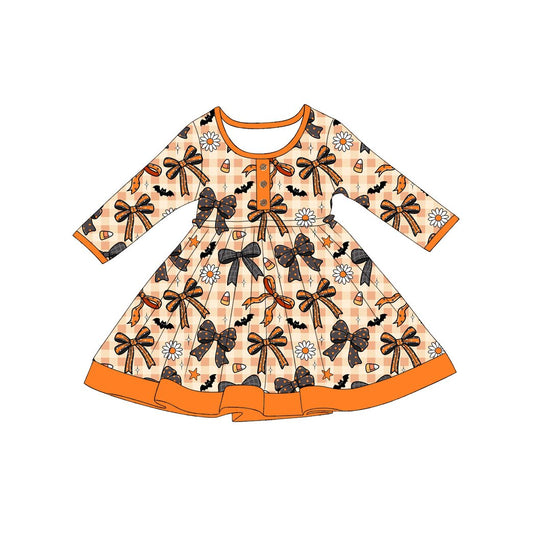 Baby Girls Flowers Bats Button Ruffle Halloweens Knee Length Dress Preorder