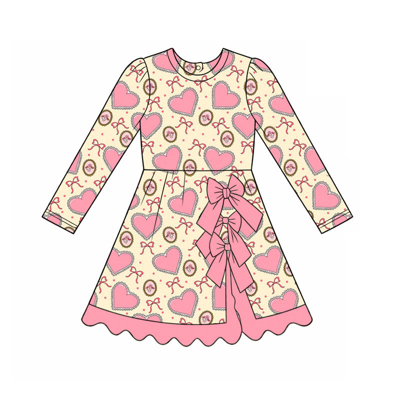 Preorder moq 5 Baby Girls Bow Hearts Valentines Yoga Active Short Scallop Knee Length Dress