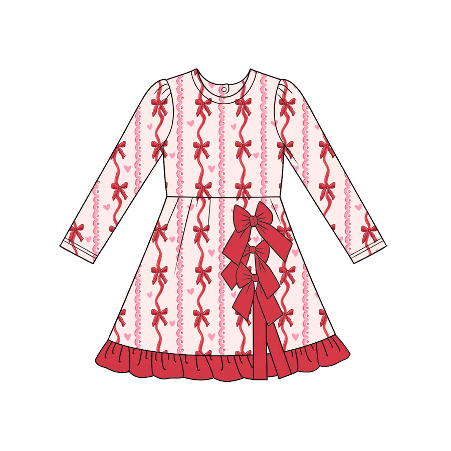 Preorder moq 5 Baby Girls Bow Hearts Valentines Yoga Active Short Knee Length Dress