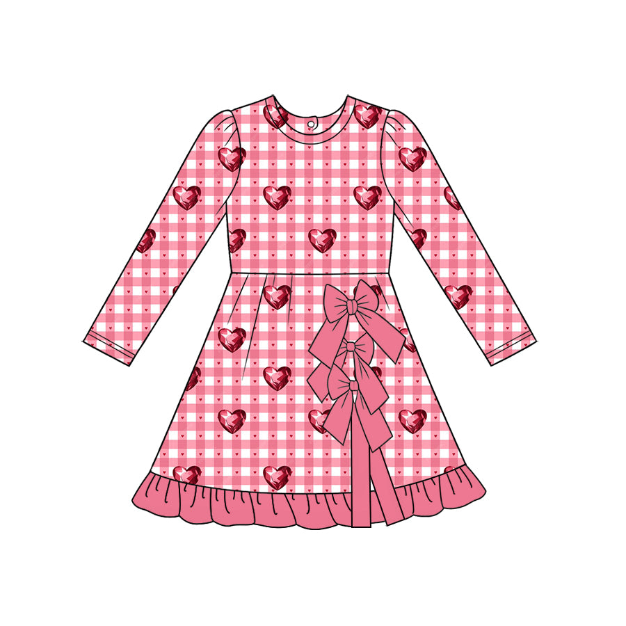 Preorder moq 5 Baby Girls Hearts Checked Valentines Yoga Active Short Knee Length Dress