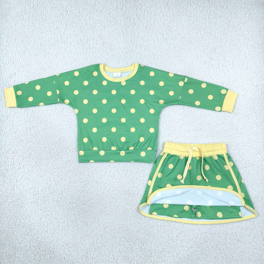 Baby Girls Green Polka Dots Long Sleeve Top Skirt Short Clothes Set