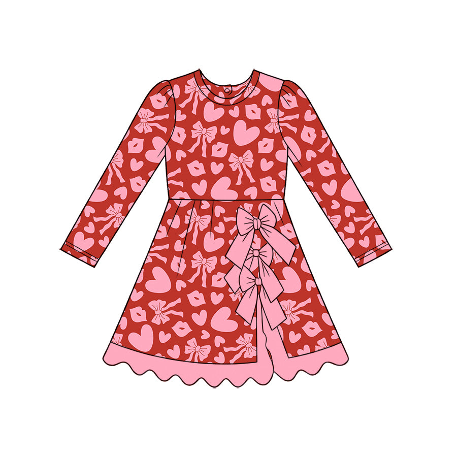 Preorder moq 5 Baby Girls Bows Hearts Valentines Yoga Active Short Scallop Knee Length Dress