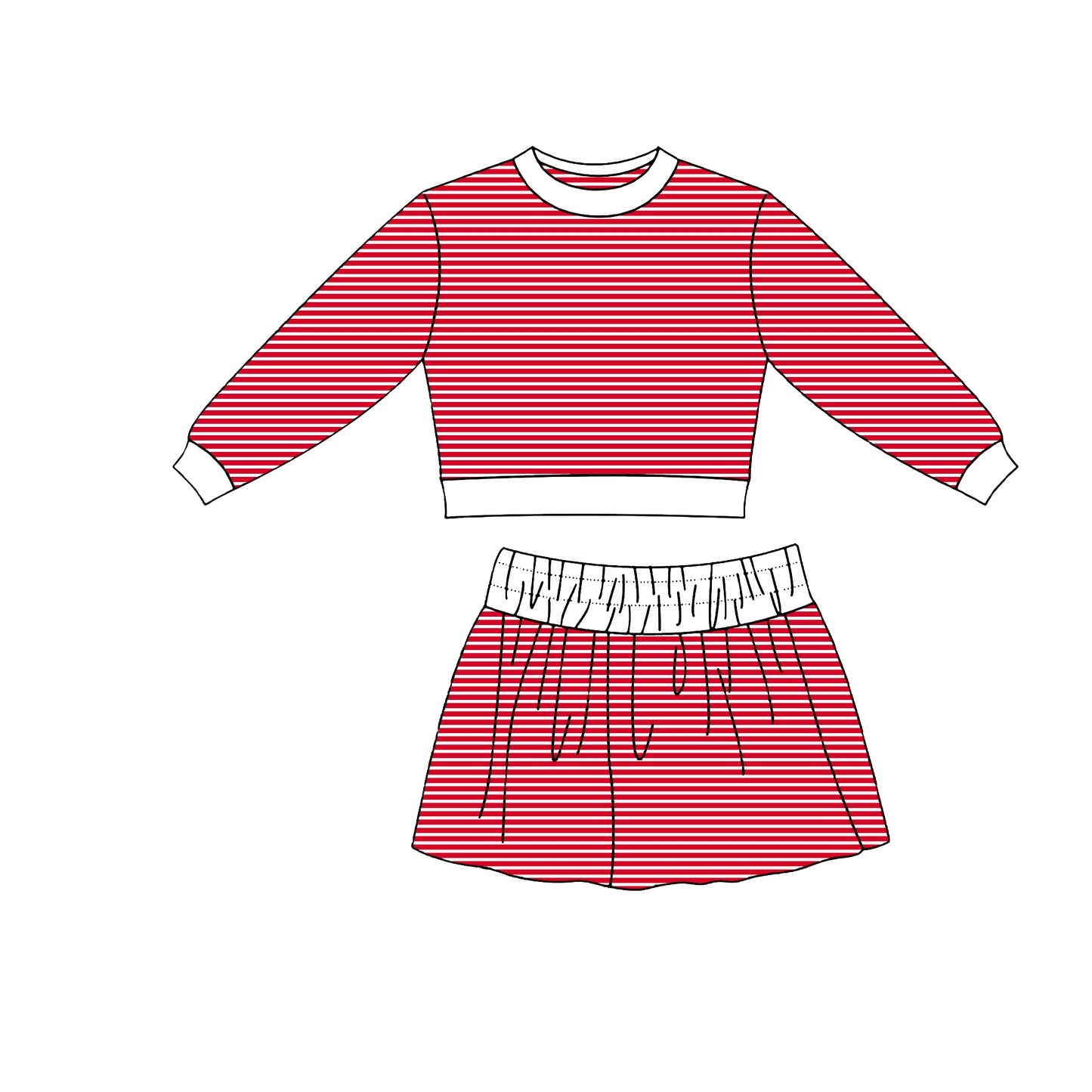 Baby Girls Red Stripe Long Sleeve Top Skirt Short Yoga Active Clothes Set Preorder