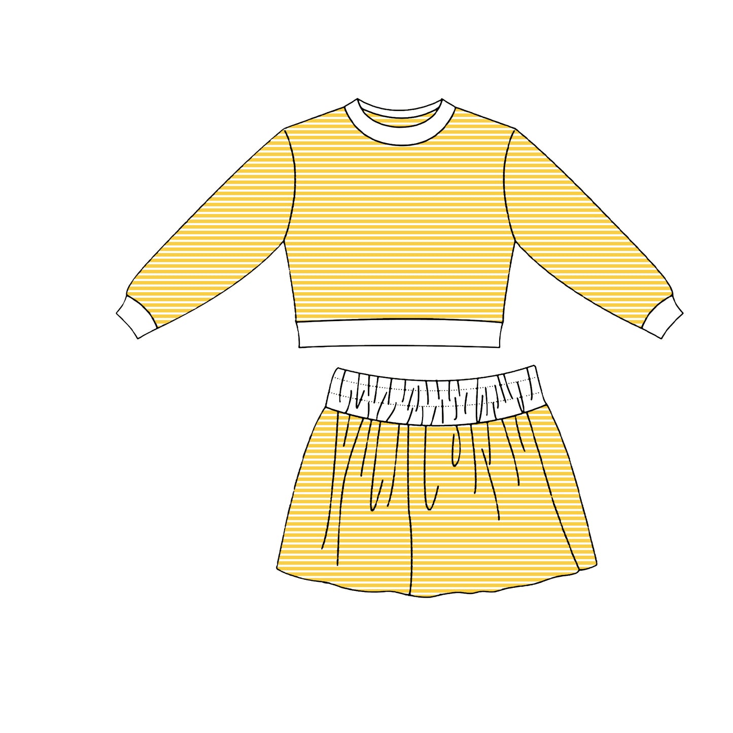 Baby Girls Yellow Stripe Long Sleeve Top Skirt Short Yoga Active Clothes Set Preorder