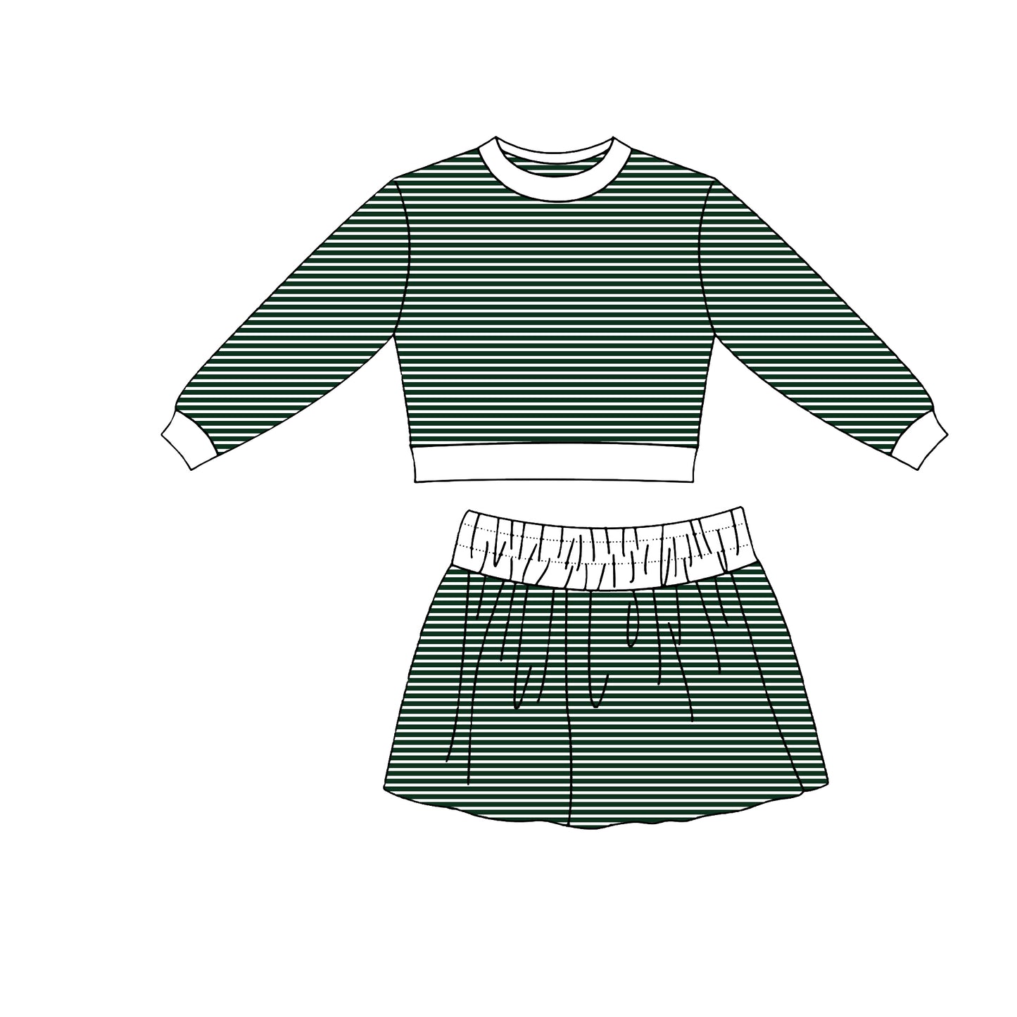 Baby Girls Green Stripe Long Sleeve Top Skirt Short Yoga Active Clothes Set Preorder