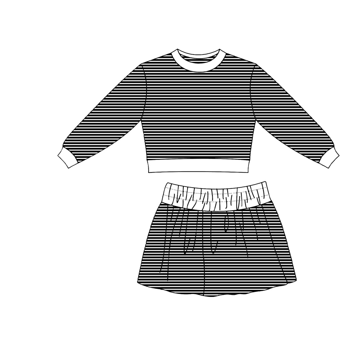 Baby Girls Black Stripe Long Sleeve Top Skirt Short Yoga Active Clothes Set Preorder