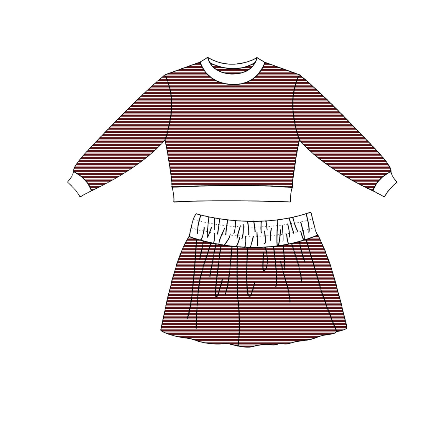 Baby Girls Maroon Stripe Long Sleeve Top Skirt Short Yoga Active Clothes Set Preorder