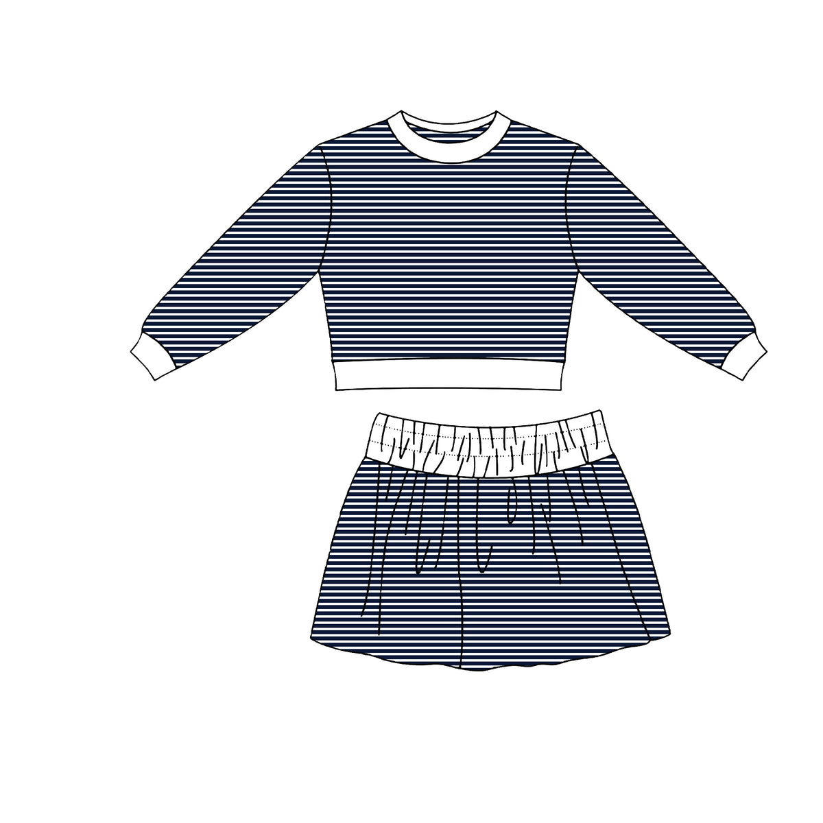 Baby Girls Navy Stripe Long Sleeve Top Skirt Short Yoga Active Clothes Set Preorder