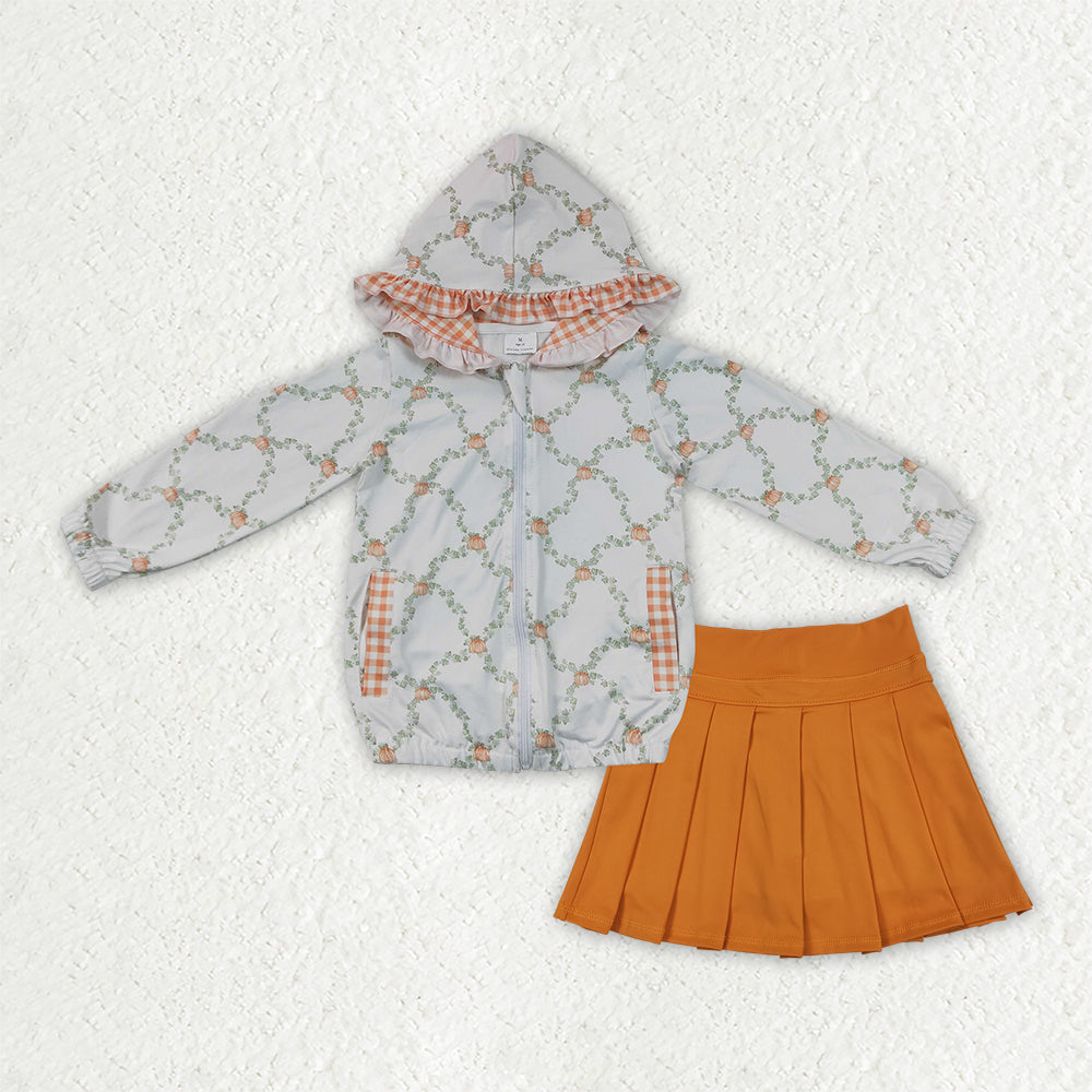 Baby Girls Flowers Pumpkins Zip Pockets Ruffle Hoodie Jackets Yoga Active Skirt Shorts Fall Sets