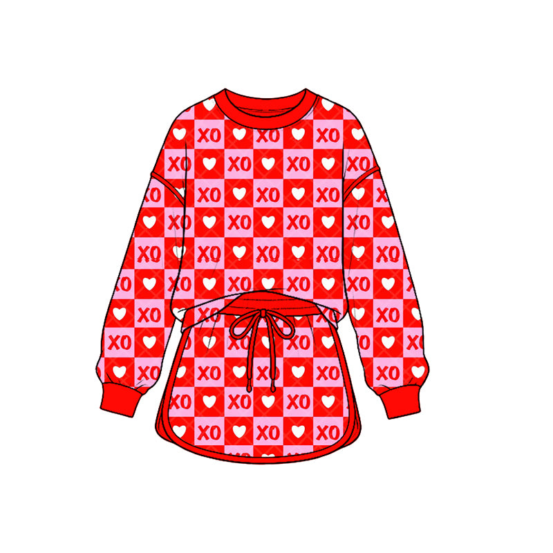 Baby Girls Long Sleeve Hearts XOXO Checked Top Skirt Short Valentines Clothes Set Preorder