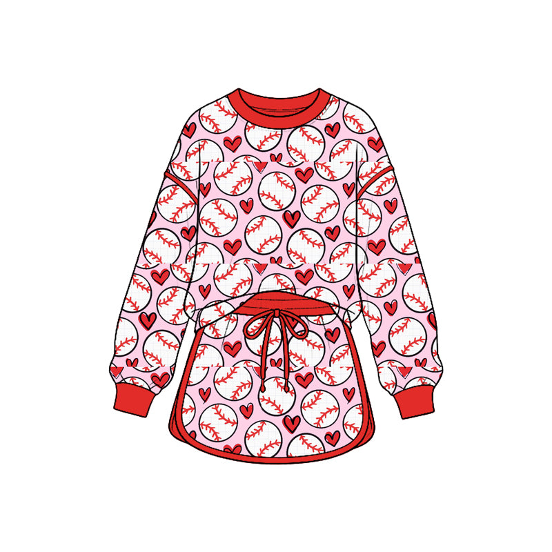 Baby Girls Hearts Baseballs Long Sleeve Top Skirt Short Valentines Clothes Set Preorder