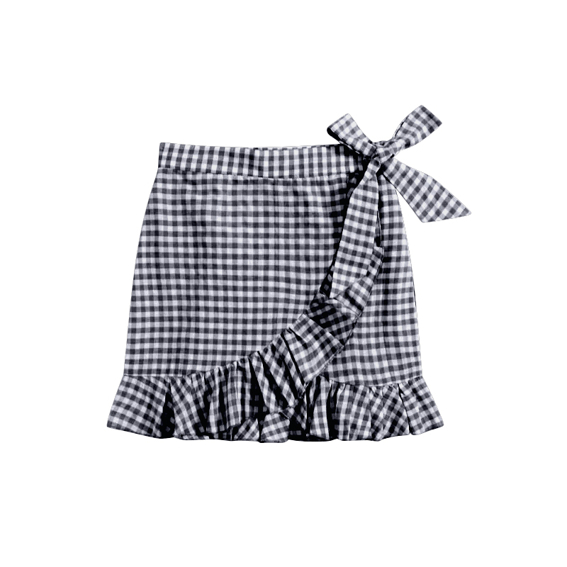 Baby Girls Black Checkered Ruffle Bow Skirts Preorder
